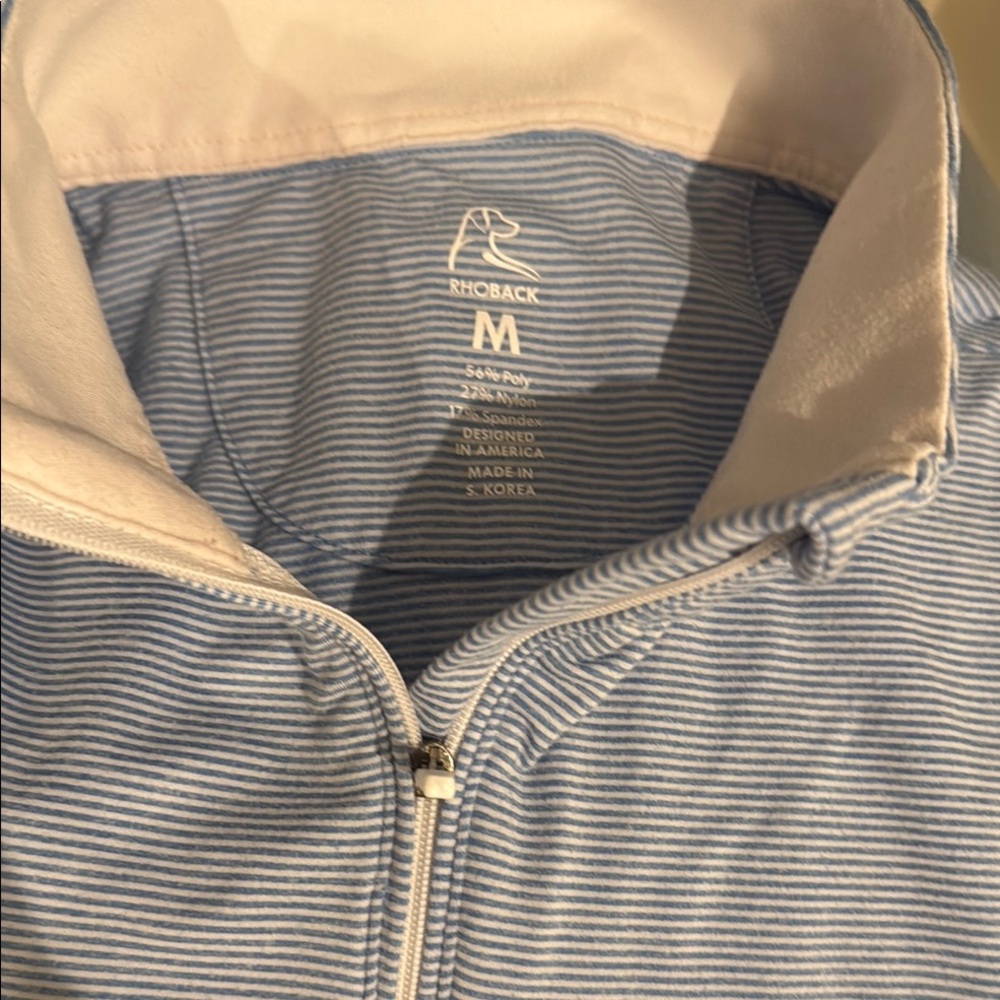Rhoback Light Blue and White Striped Half-Zip Sweater